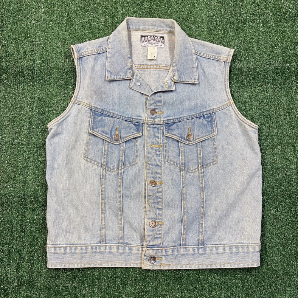 Vintage 90s Breaker Jeans Denim Vest Light Wash